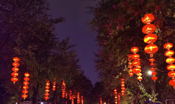 夜色红灯笼街道节日装饰