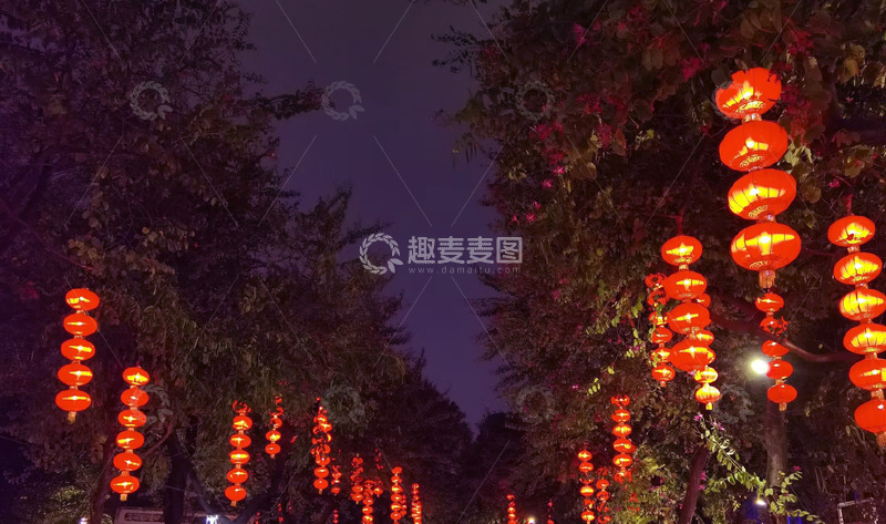 高清大图下载【趣麦麦图】夜色红灯笼街道节日装饰