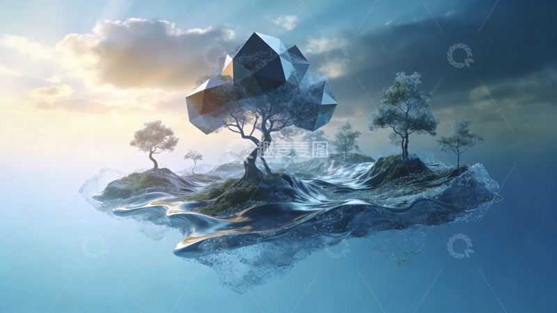 高清大图下载【趣麦麦图】奇幻悬浮岛数字绘画