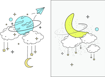 Ai插画 云朵星星 月亮球体