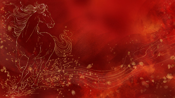 2026年红色梦幻描金马纹艺术背景
