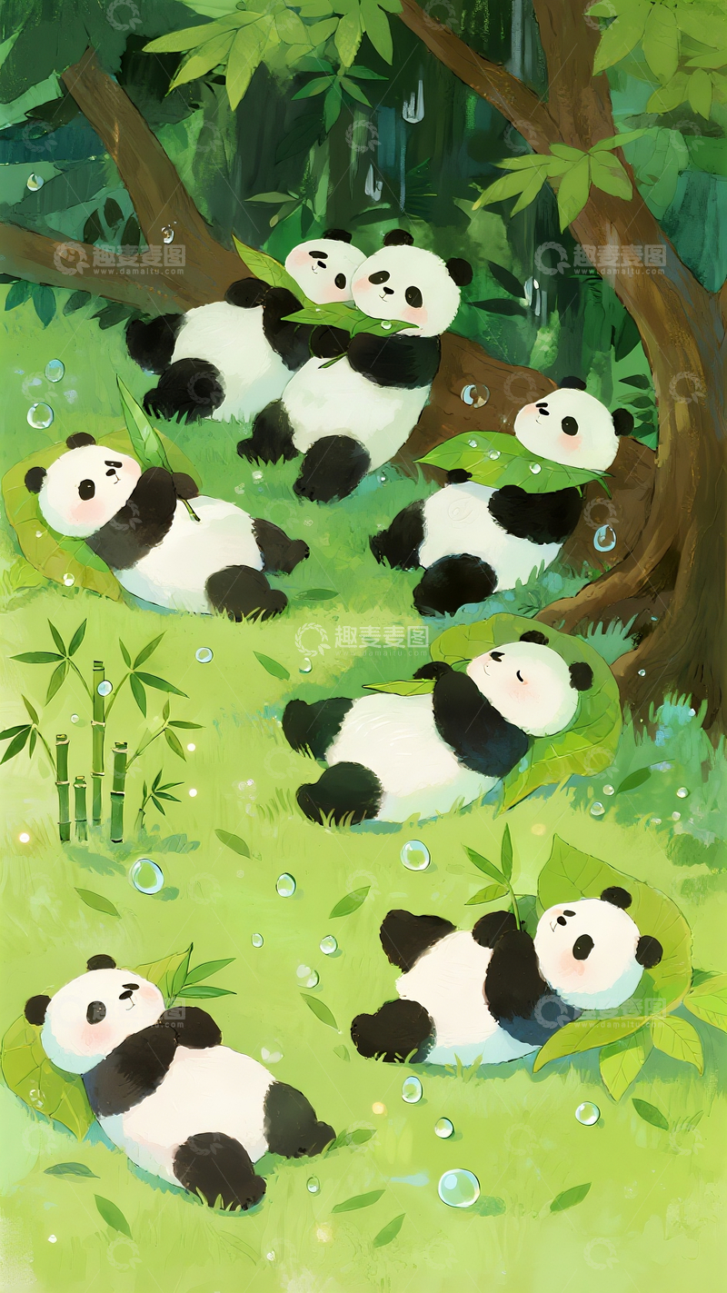源文件下载【趣麦麦图】绘本风格丛林里的熊猫1