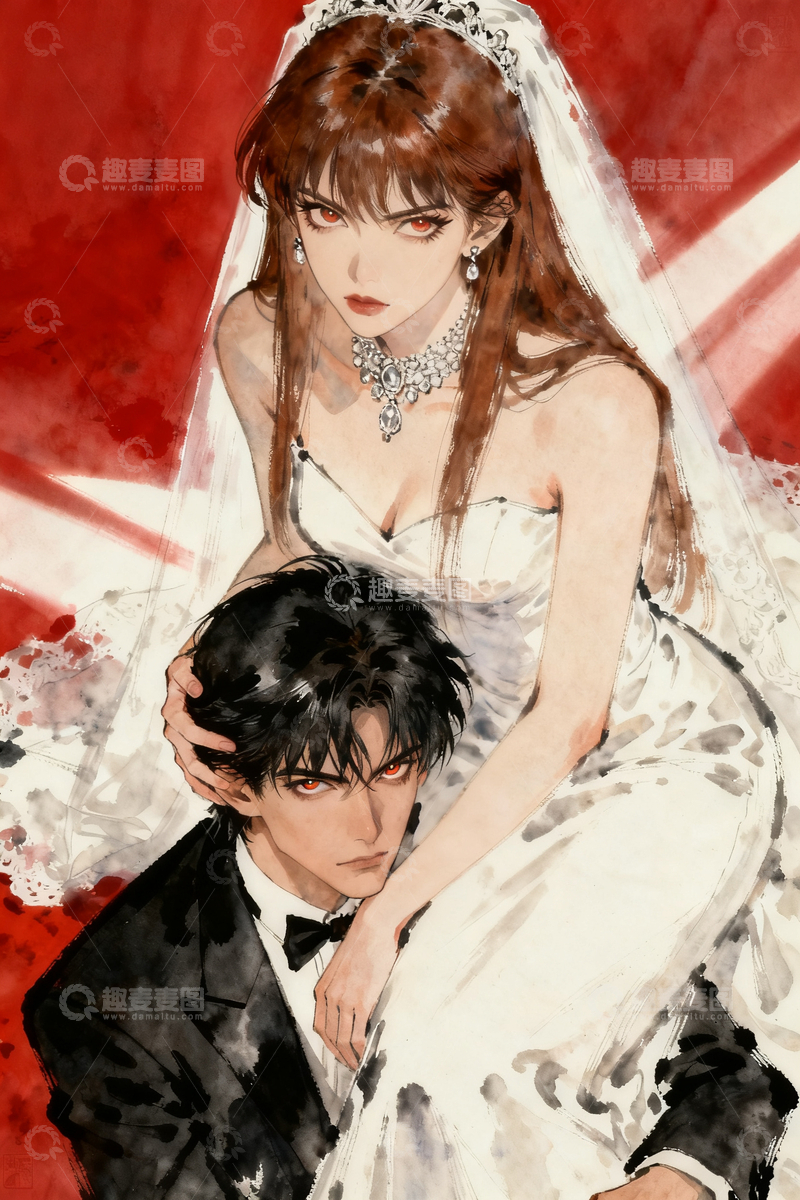 源文件下载【趣麦麦图】暗黑插画风格婚纱照2