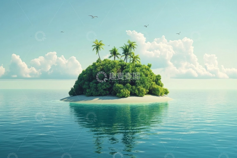 高清大图下载【趣麦麦图】大海上的绿色孤岛