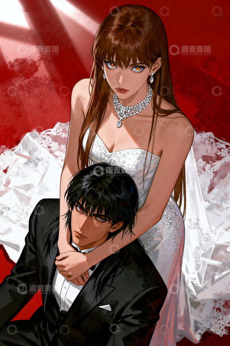 源文件下载【趣麦麦图】暗黑插画风格婚纱照1