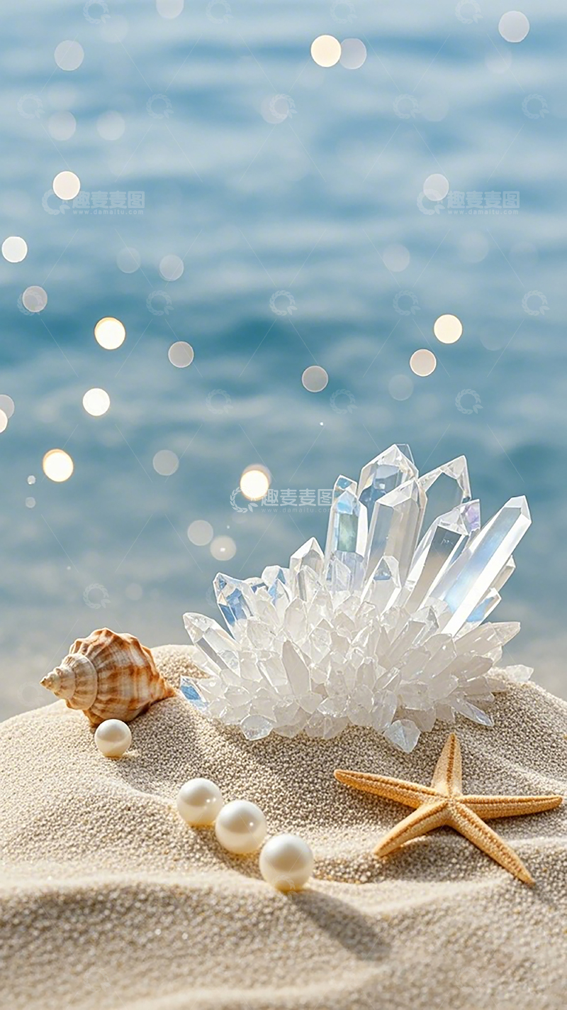 高清大图下载【趣麦麦图】海边珍珠贝壳水晶装饰图