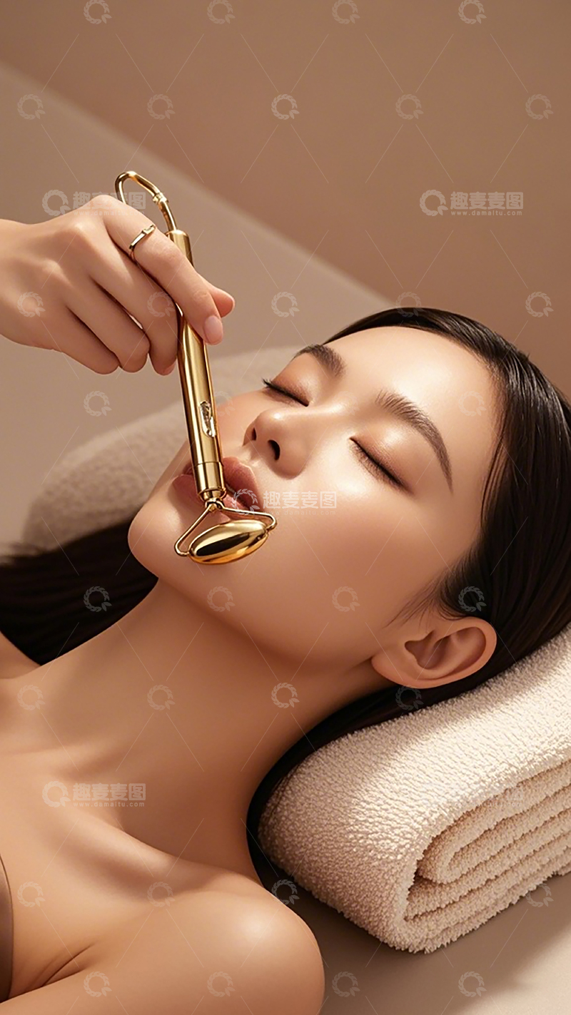 高清大图下载【趣麦麦图】美容护肤面部按摩金器