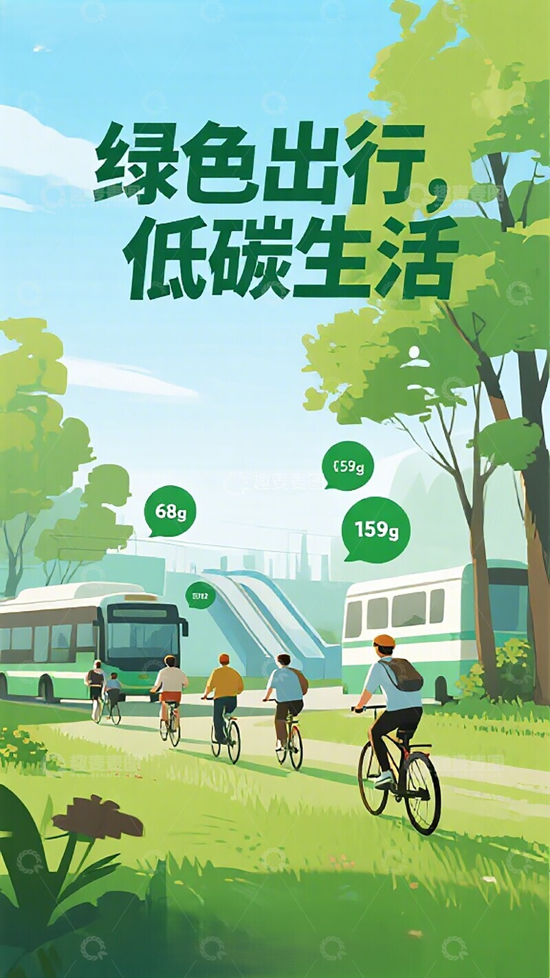 高清大图下载【趣麦麦图】绿色出行宣传海报
