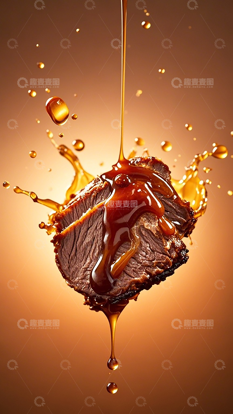 高清大图下载【趣麦麦图】肉排浇汁瞬间美食摄影