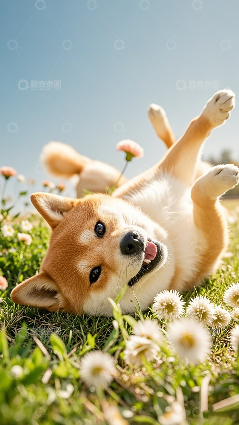 高清大图下载【趣麦麦图】阳光草地柯基犬欢笑