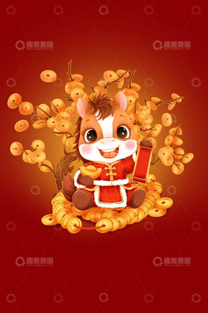 源文件下载【趣麦麦图】-2026卡通马年新年喜庆插画