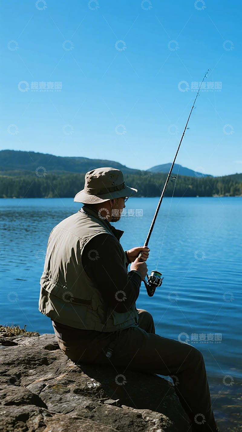 高清大图下载【趣麦麦图】湖边垂钓休闲摄影