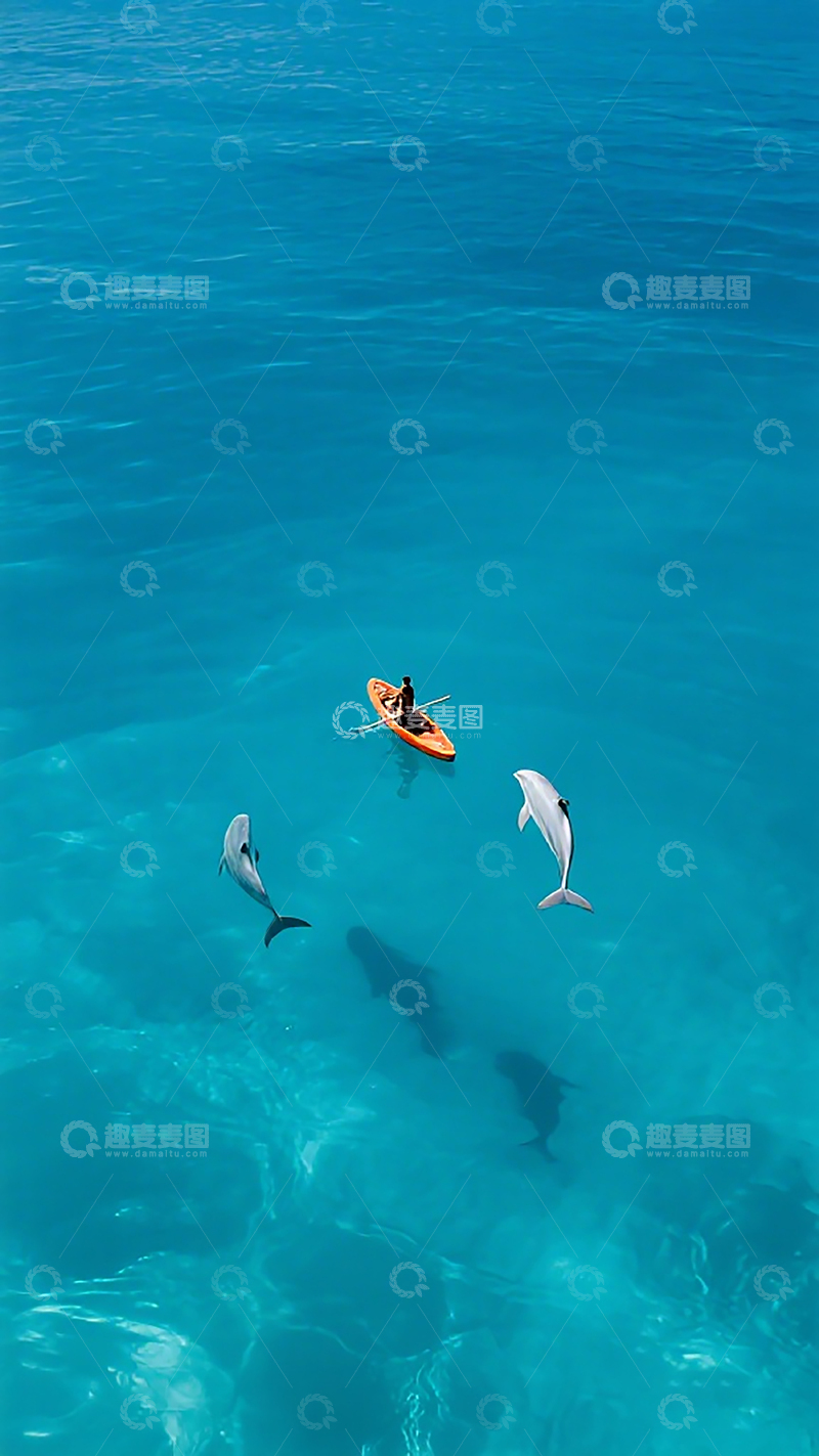 高清大图下载【趣麦麦图】海洋海豚皮划艇景观