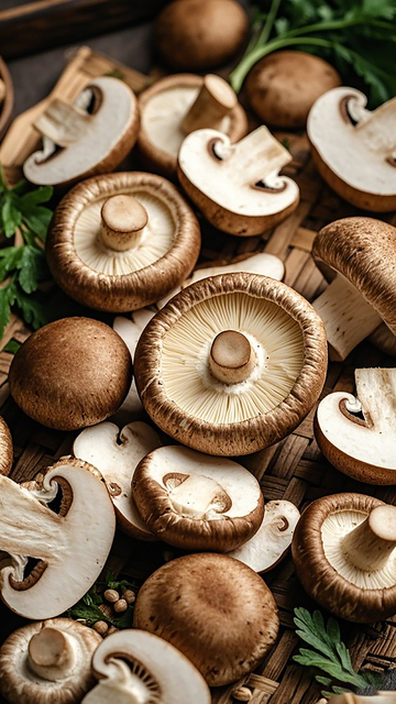 新鲜香菇堆叠展示食材摄影