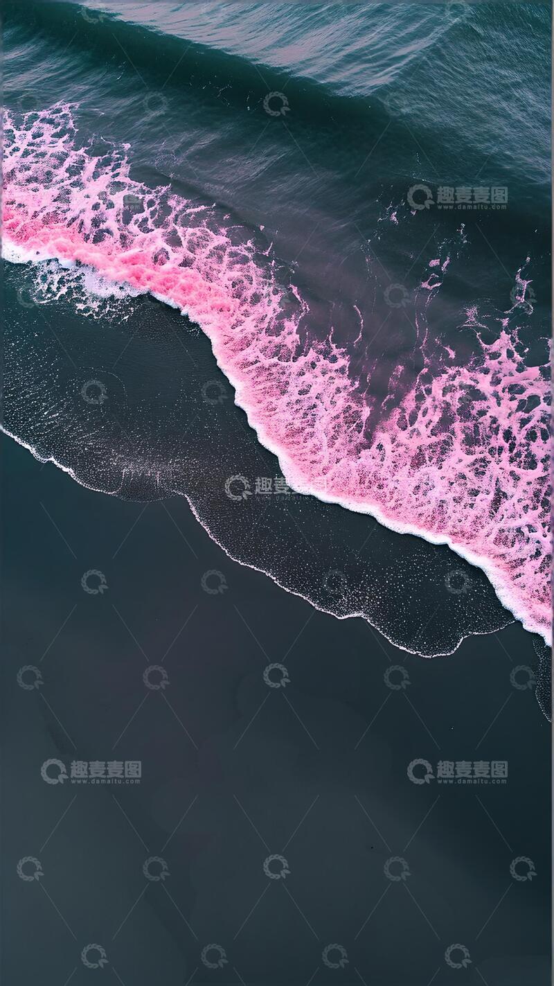 高清大图下载【趣麦麦图】治愈系自然风景粉绿色海浪ins风