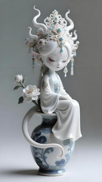 精致陶瓷雕塑古风小鹿女