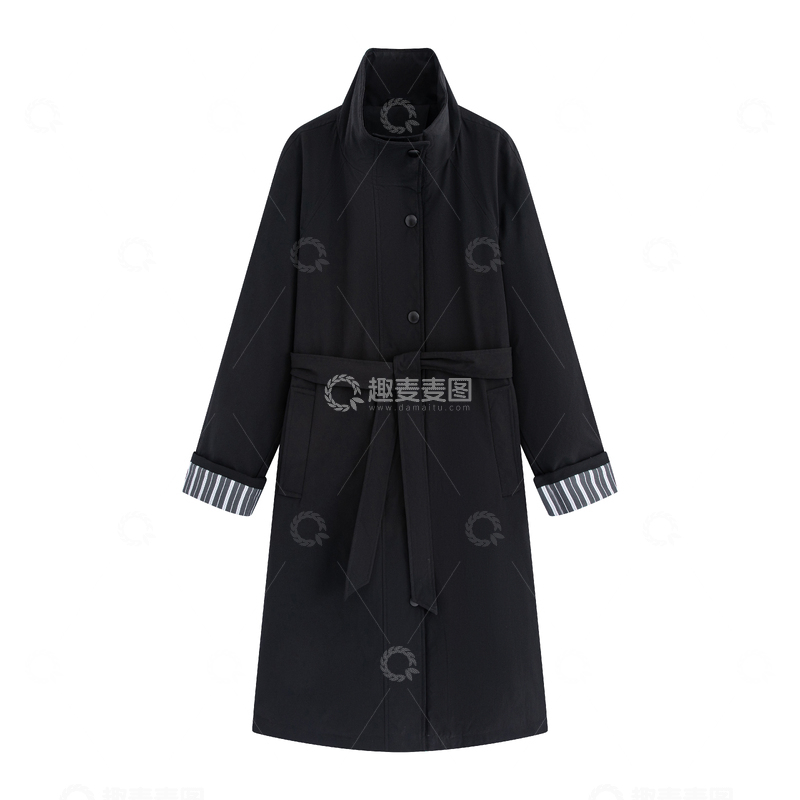 高清大图下载【趣麦麦图】长款束腰风衣外套实物拍摄平铺图
