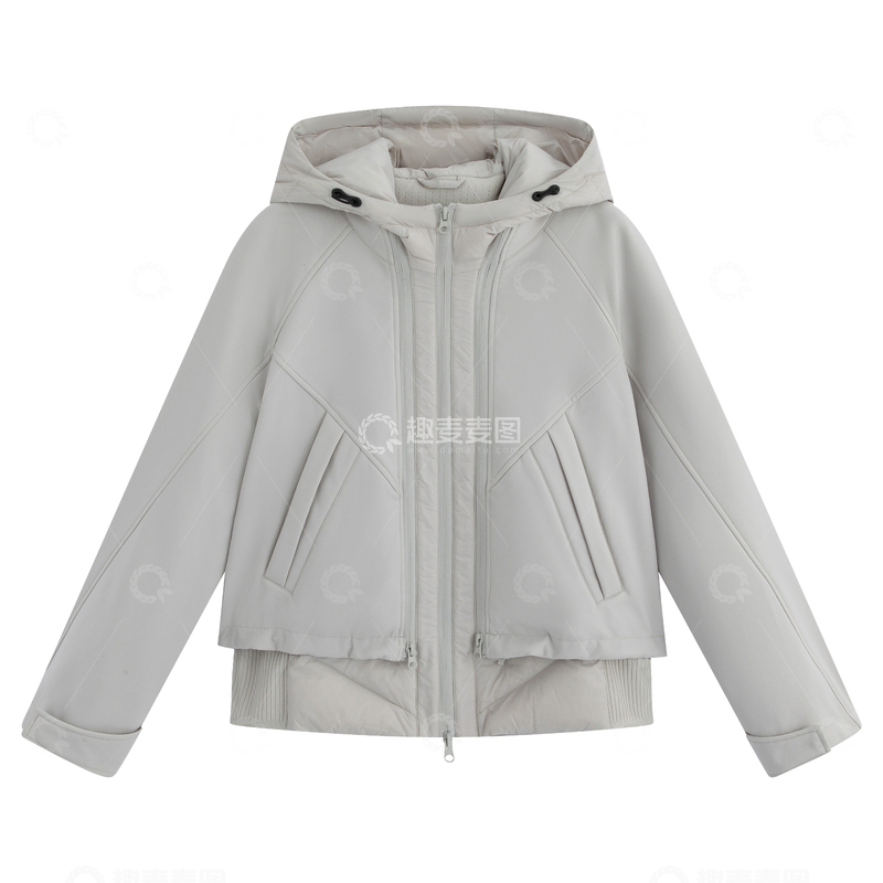 高清大图下载【趣麦麦图】短款连帽羽绒服实物拍摄平铺图