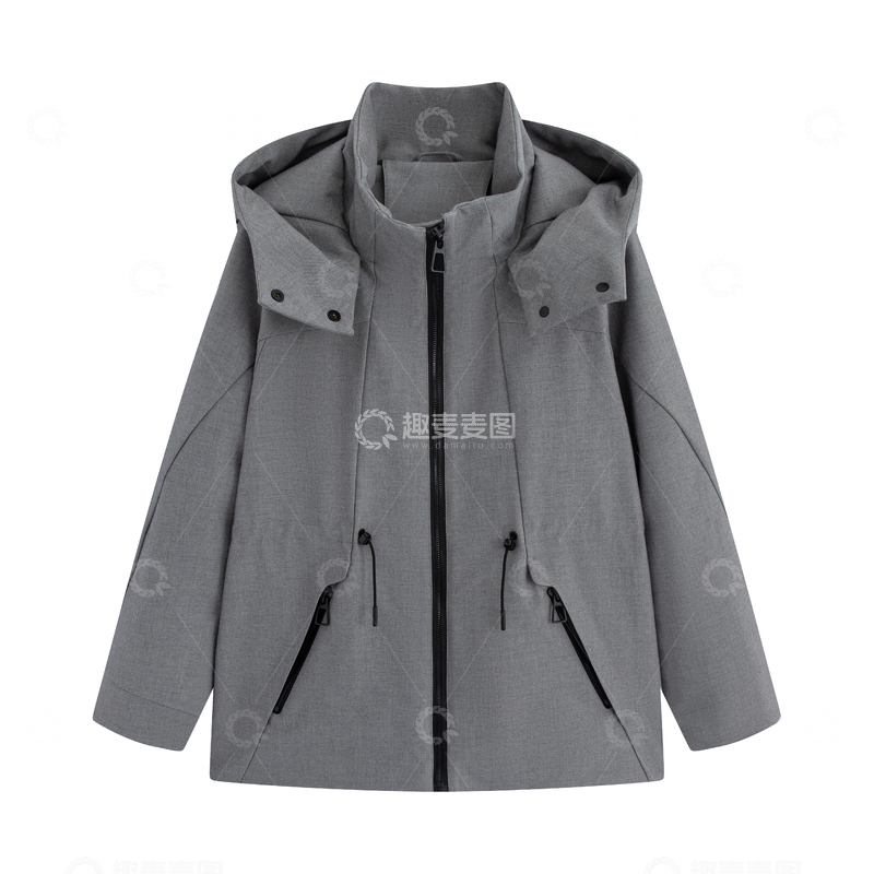 高清大图下载【趣麦麦图】短款连帽外套实物拍摄平铺图