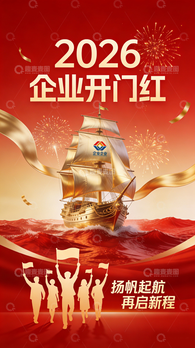 高清大图下载【趣麦麦图】设计2026企业开门红宣传海报