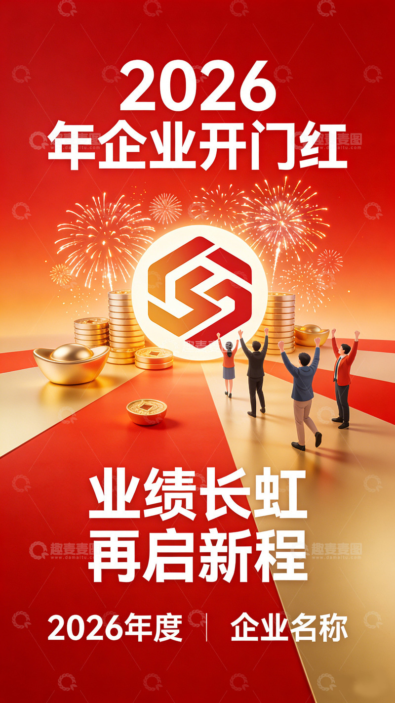 高清大图下载【趣麦麦图】2026红色喜庆企业开门红宣传海报