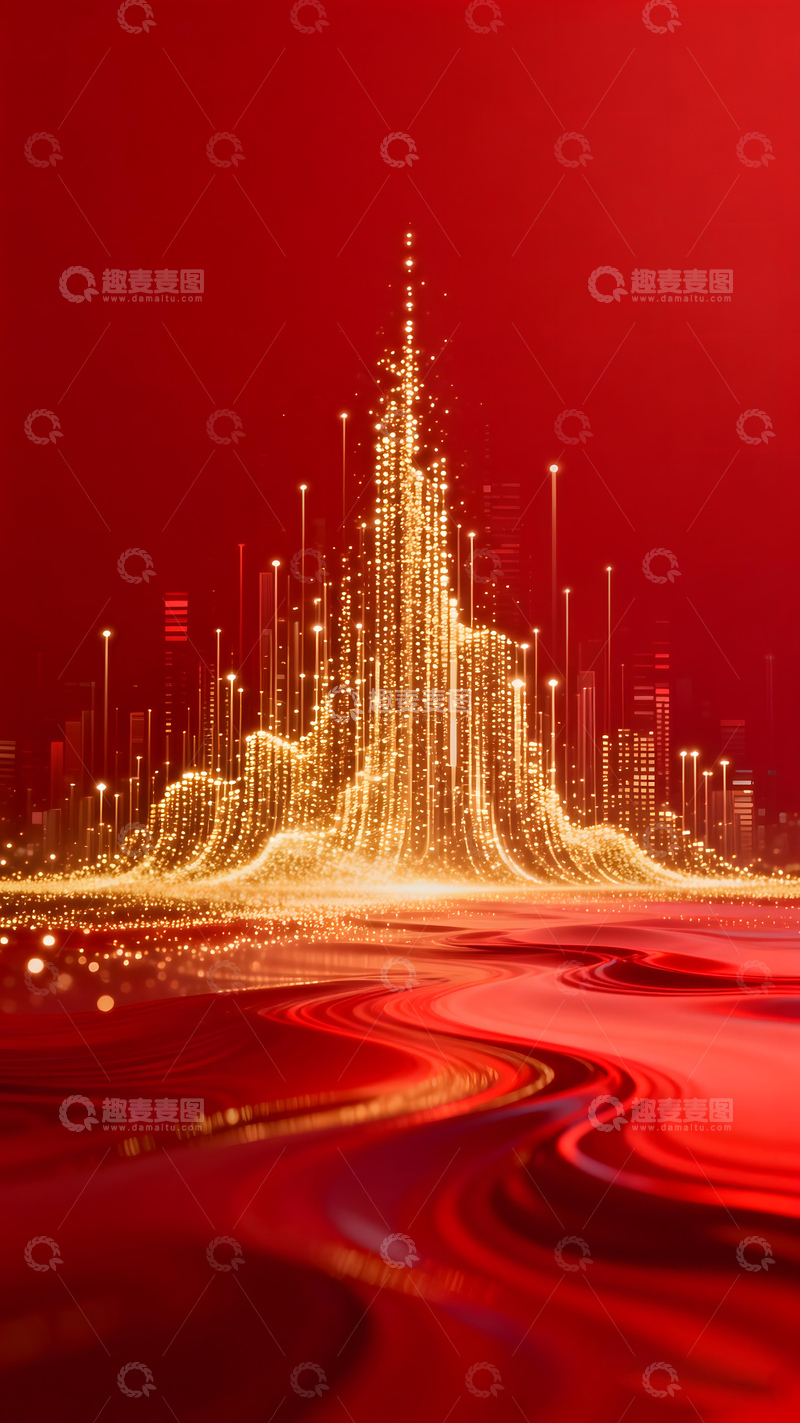 高清大图下载【趣麦麦图】红光璀璨未来都市创意背景
