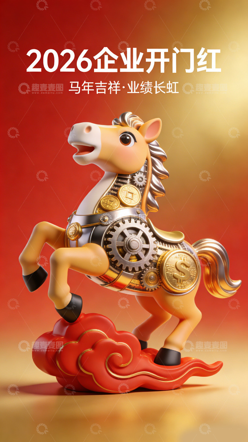 高清大图下载【趣麦麦图】机械马企业开门红摆件