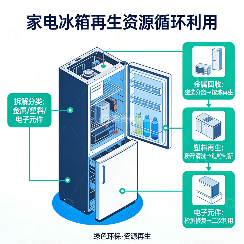 高清大图下载【趣麦麦图】环保冰箱拆解循环示意图