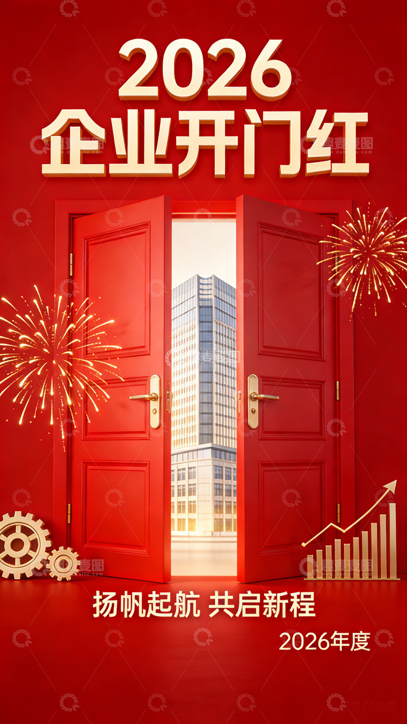 高清大图下载【趣麦麦图】2026企业红色开门红宣传海报