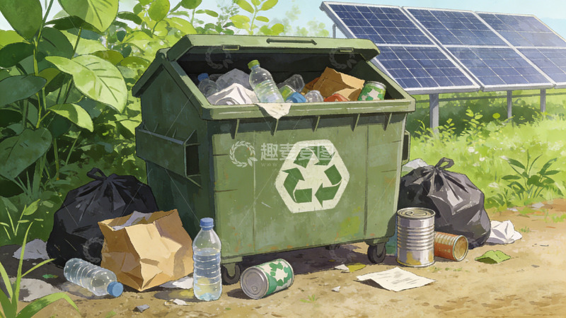 高清大图下载【趣麦麦图】环保主题垃圾箱插画