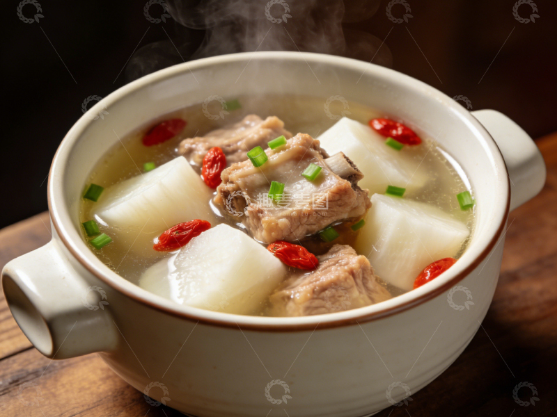 高清大图下载【趣麦麦图】瓷碗热汤排骨山药