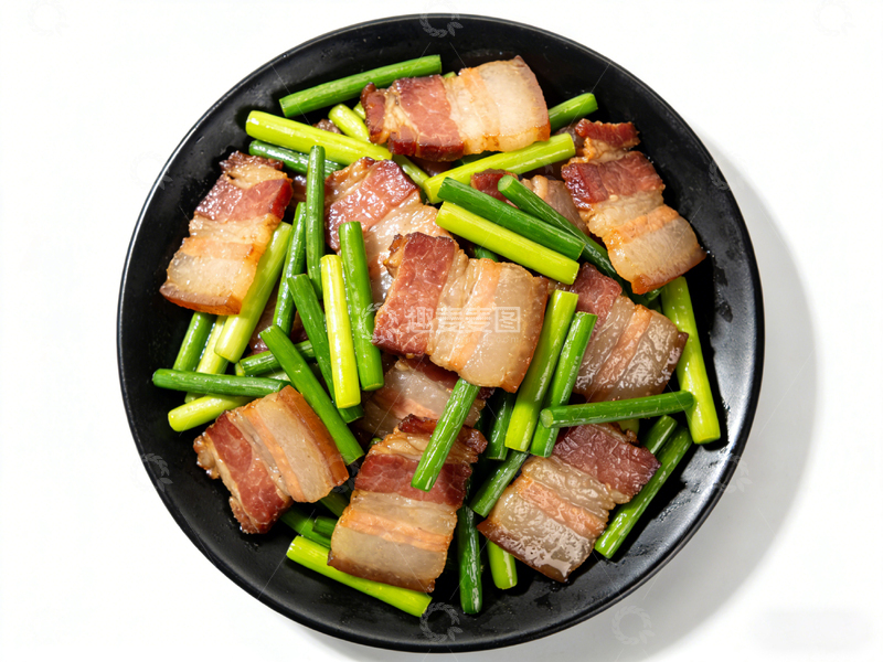 高清大图下载【趣麦麦图】黑色盘蒜薹炒腊肉