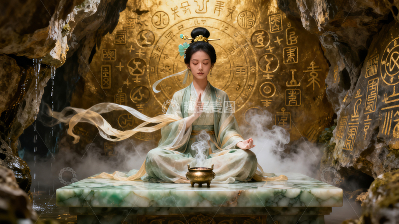 高清大图下载【趣麦麦图】敦煌飞天艺术-打坐女