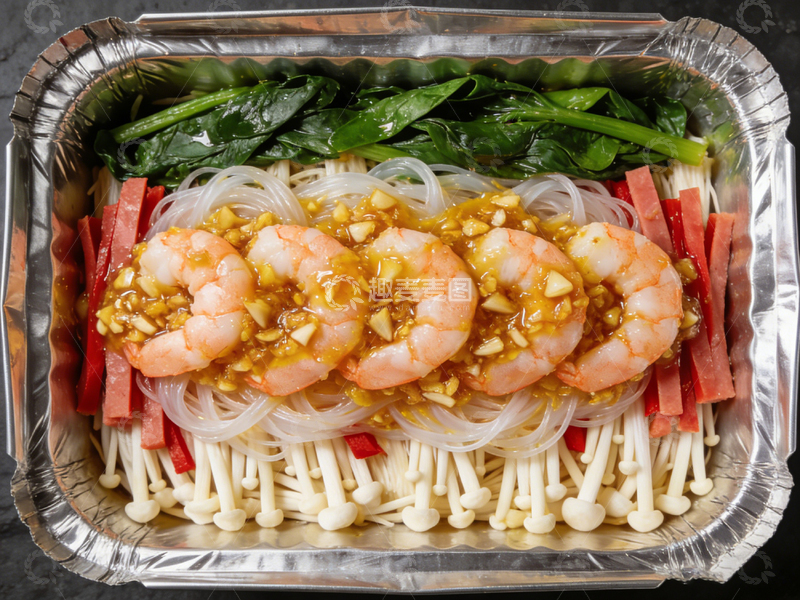 高清大图下载【趣麦麦图】蒸盘海鲜粉丝蔬菜