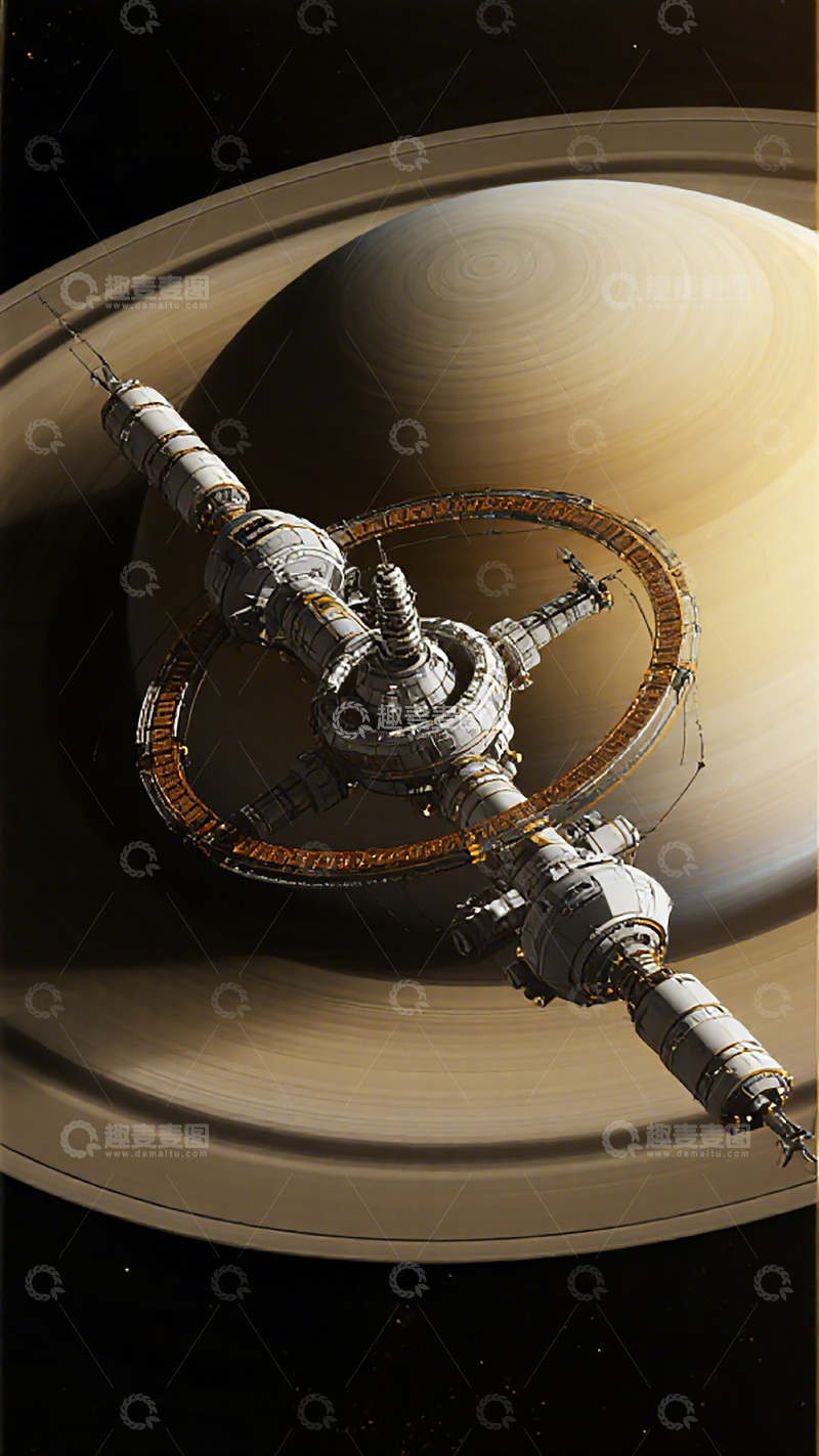 高清大图下载【趣麦麦图】太空站土星背景科幻