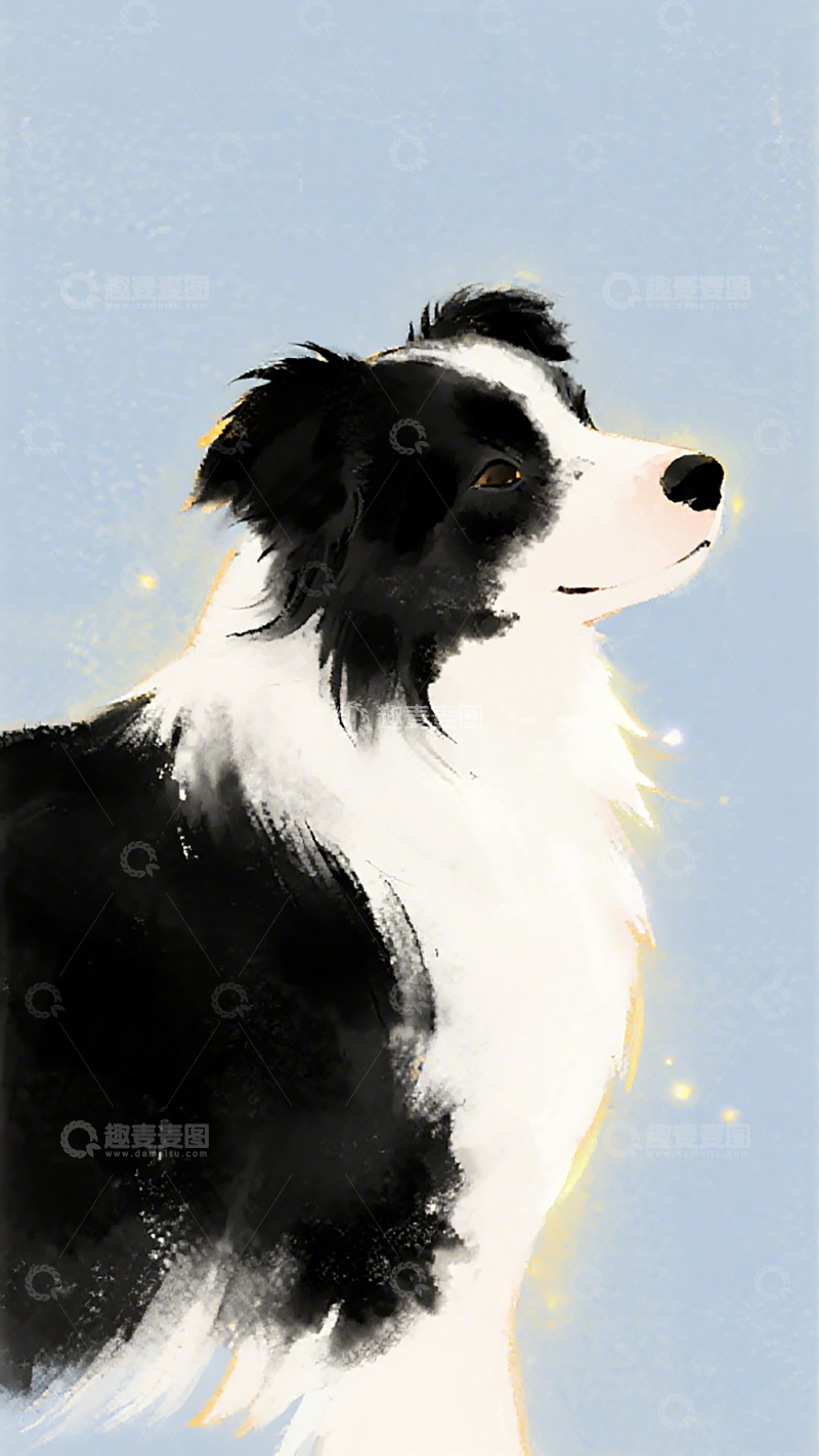 高清大图下载【趣麦麦图】水彩边境牧羊犬侧脸艺术画作