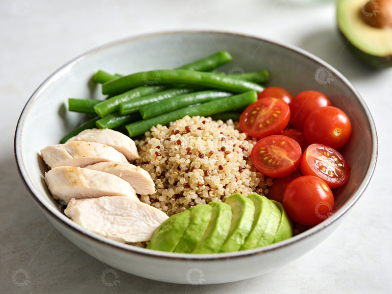 高清大图下载【趣麦麦图】健康餐盘蔬菜鸡肉牛油果