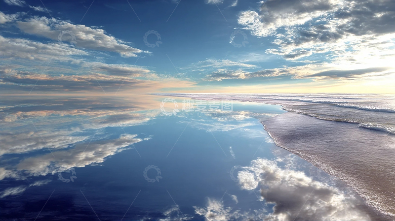 高清大图下载【趣麦麦图】海滩云影风景画