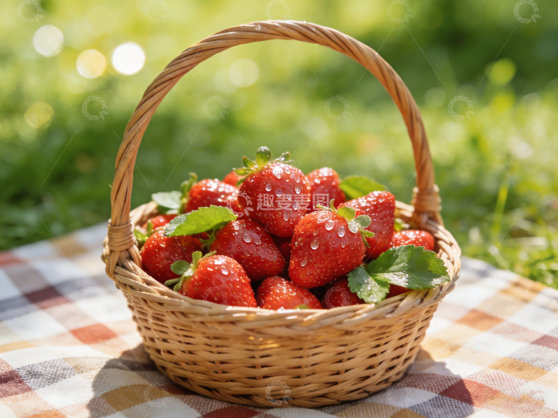 高清大图下载【趣麦麦图】田园风新鲜草莓篮子摄影