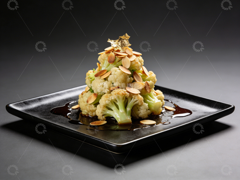 高清大图下载【趣麦麦图】精致花菜杏仁摆盘