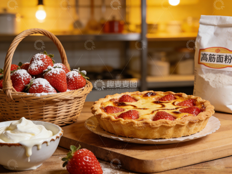 高清大图下载【趣麦麦图】烘焙美食草莓派制作场景