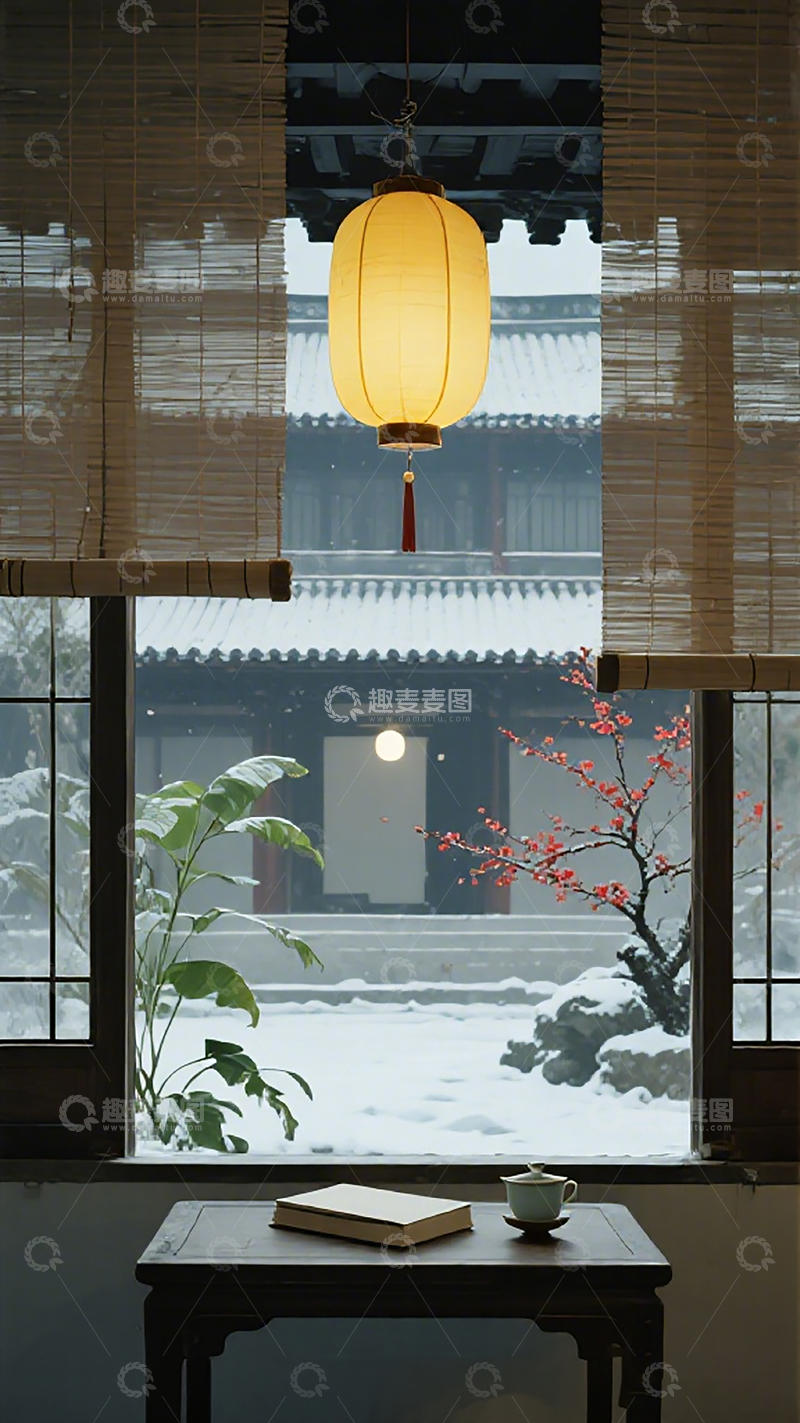 高清大图下载【趣麦麦图】日式雪景窗前景致
