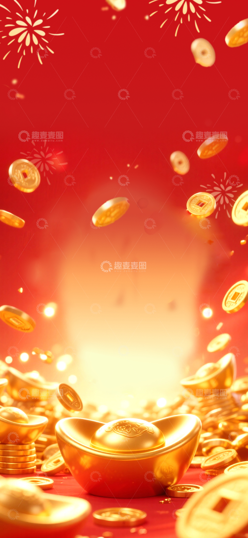 源文件下载【趣麦麦图】-新年贺岁金元宝海报背景