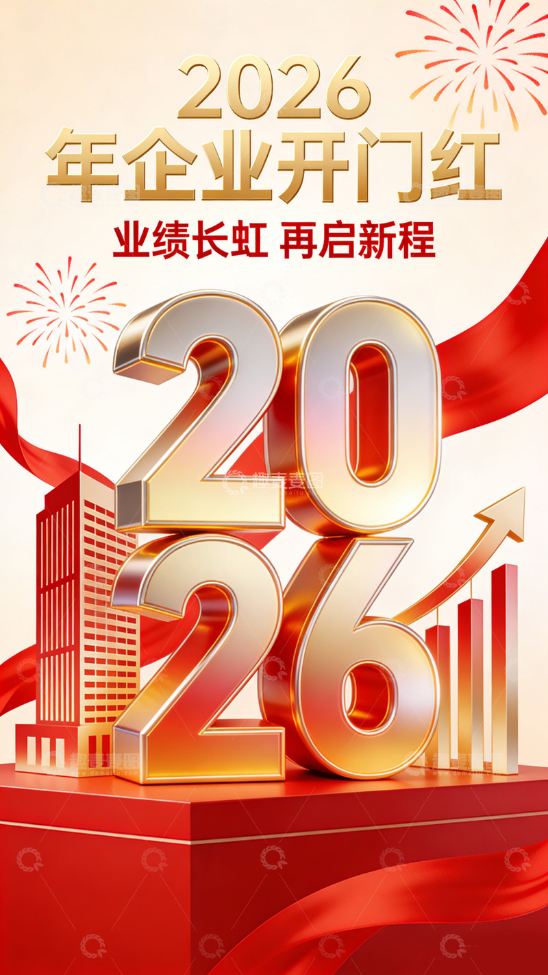 高清大图下载【趣麦麦图】金色企业开门红宣传海报