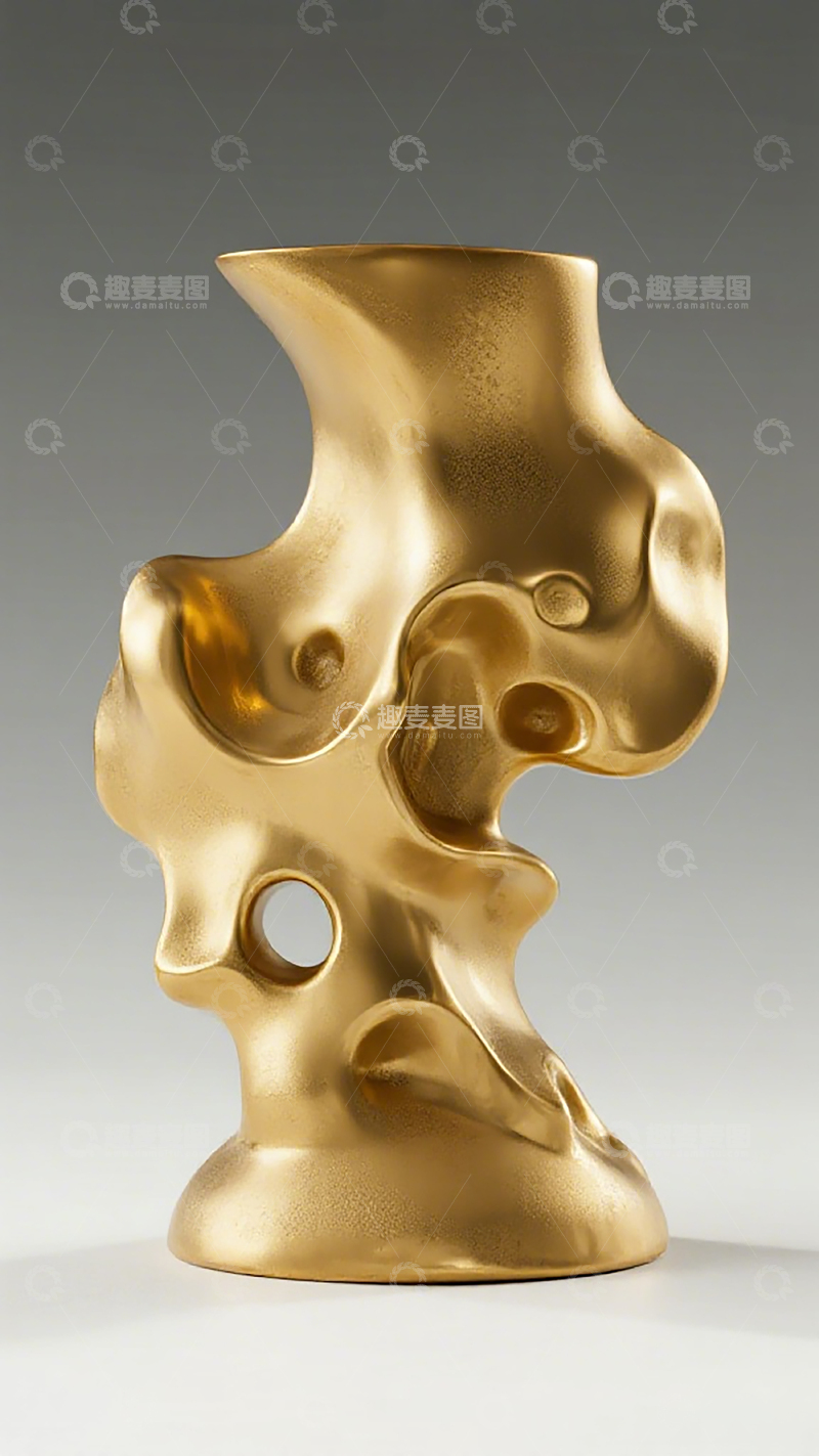 高清大图下载【趣麦麦图】抽象金色花瓶艺术雕塑