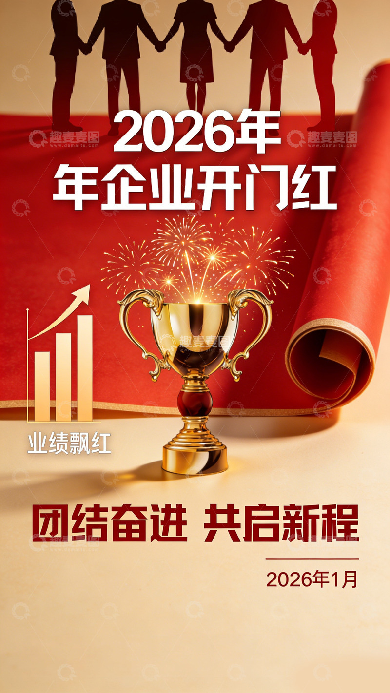高清大图下载【趣麦麦图】2026年企业开门红宣传海报设计