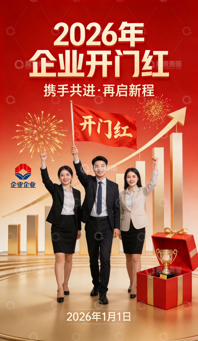 高清大图下载【趣麦麦图】2026年企业开门红海报
