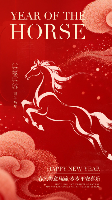 马年祝福红色喜庆海报设计素材