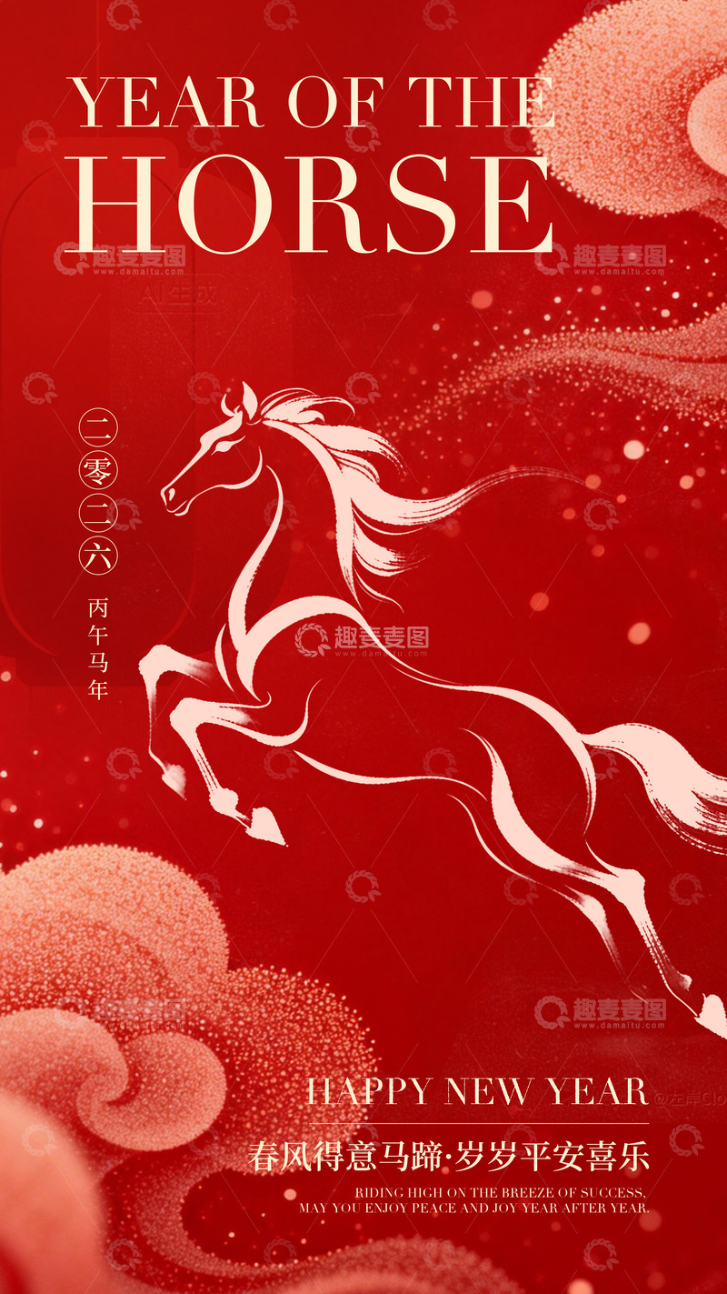 源文件下载【趣麦麦图】马年祝福红色喜庆海报设计素材