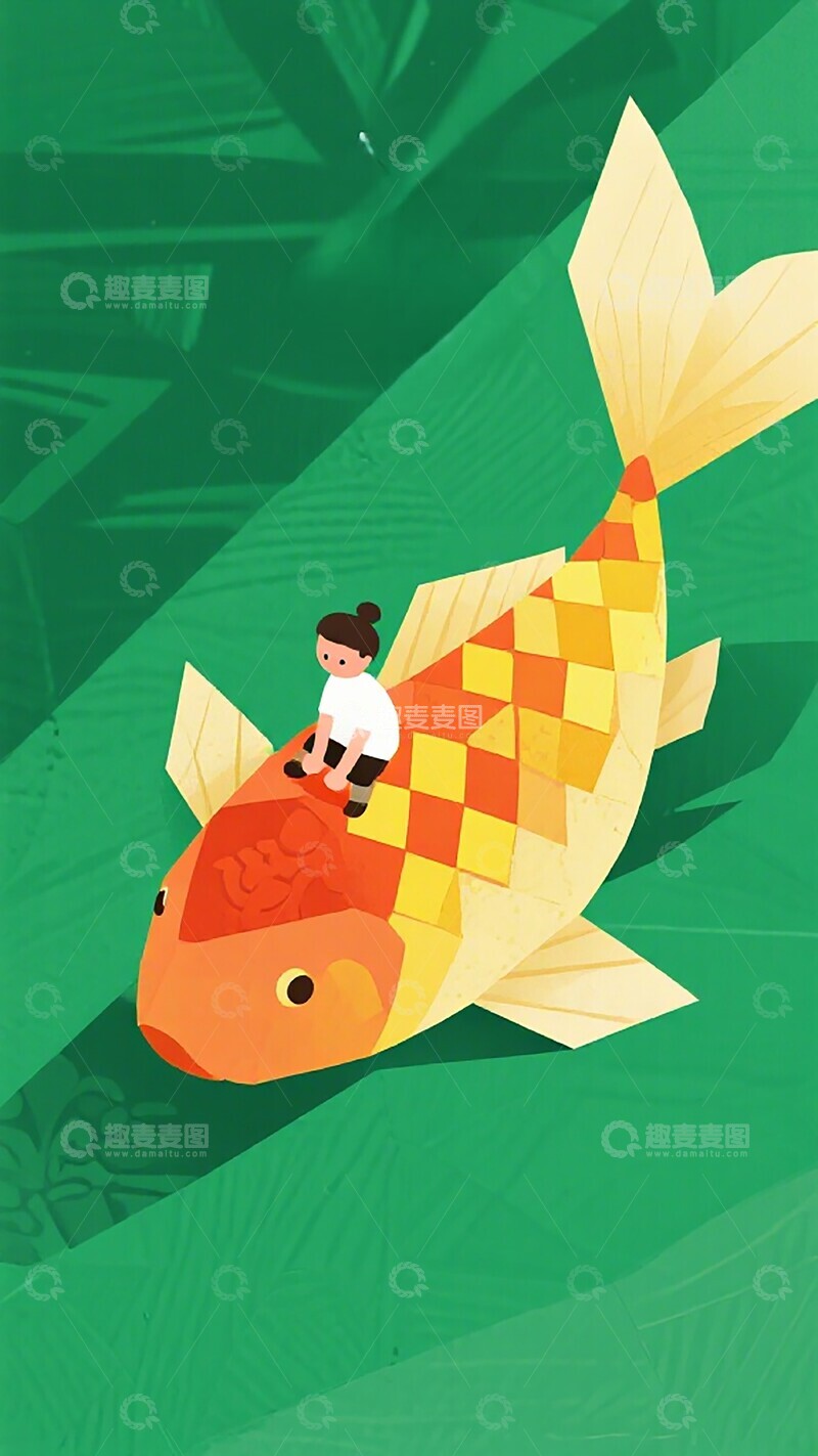 高清大图下载【趣麦麦图】童趣鲤鱼插画卡通风格